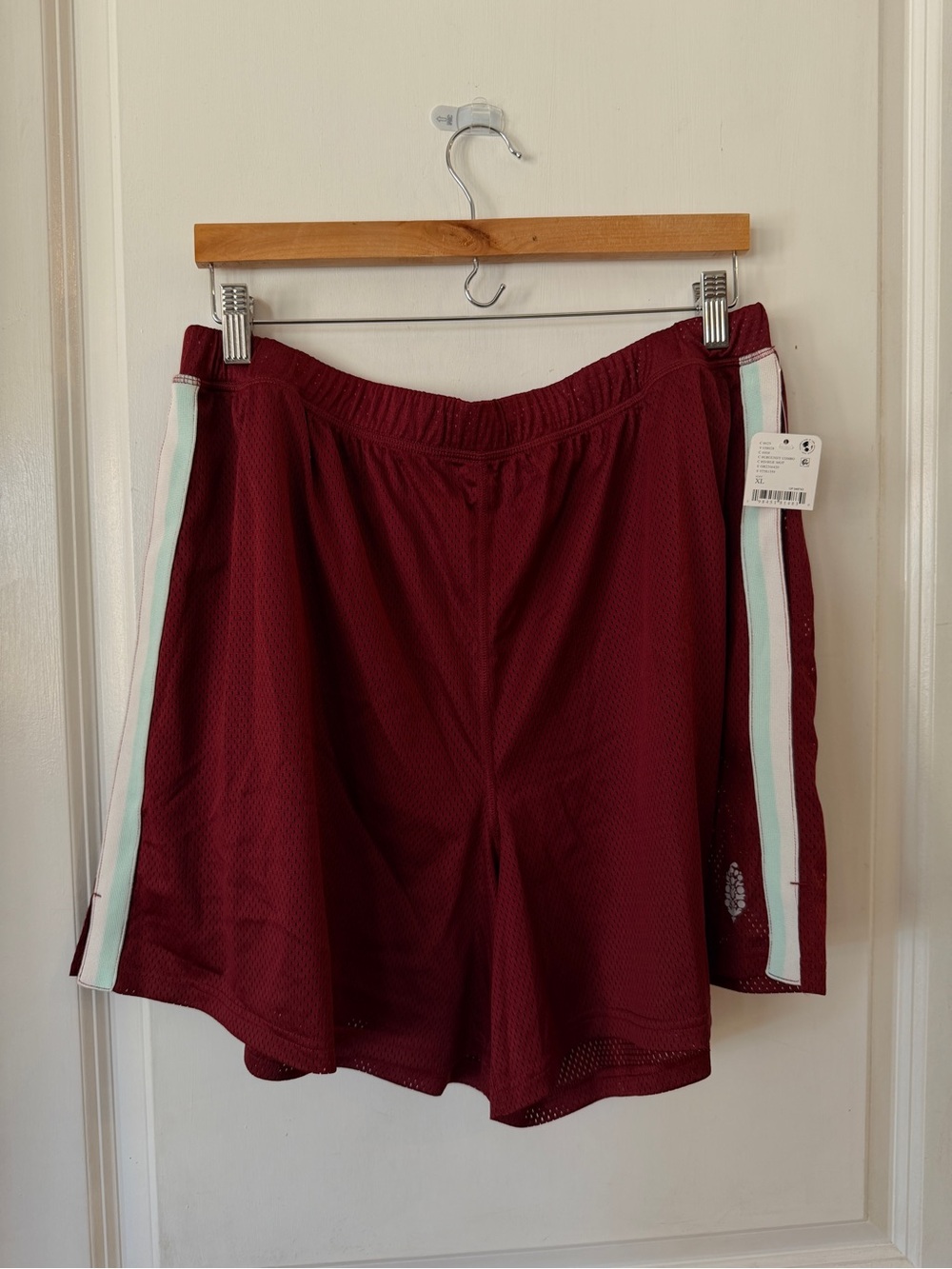 FP Movement by Free People Maroon Athletic Shorts with Mint & White Side Stripes